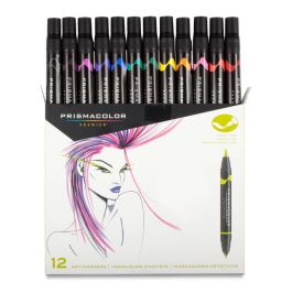 Double-Ended Art Marker Set of 12 Primary and Secondary Colors, Brush-Tip