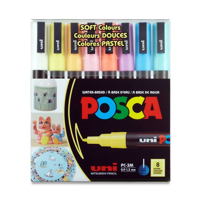 posca acrylic paint marker 8 SOFT PASTEL colors: fine, or medium