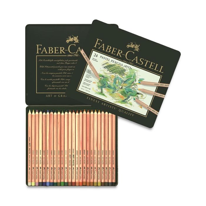 Faber-Castel FC112124 Pitt Pastel Pencils in A Metal Tin (24 Pack) Assorted