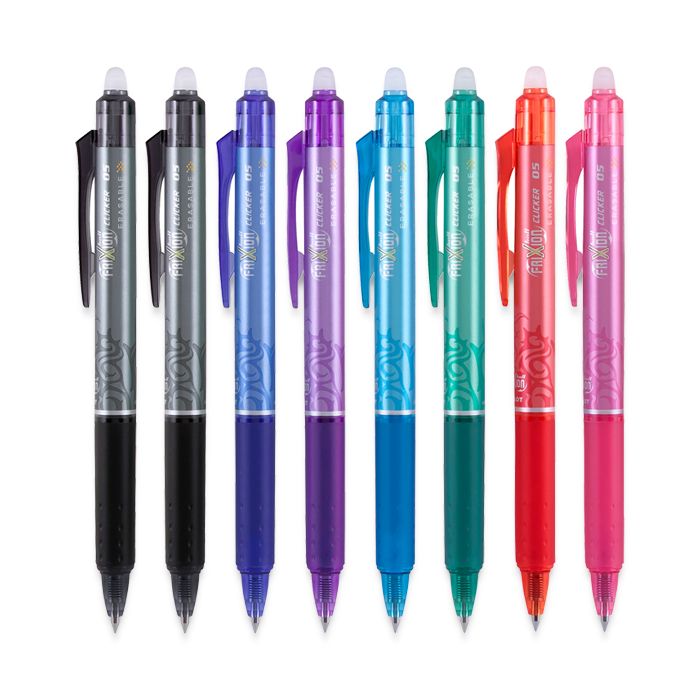 FriXion Clicker Erasable Retractable Gel Pen, Extra-Fine 0.5 mm, Assorted Ink-barrel, 8-Set