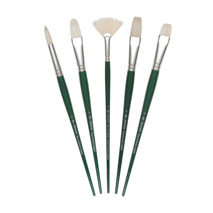ATWORTH White Hog Bristle Fan Paint Brushes Set Blender for Oil and Acrylic Paints 6PCS 