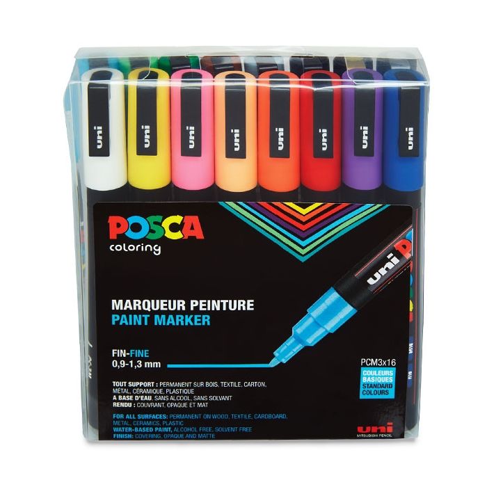 Posca Paint Marker Basic Colors Set of 16, Fine Tip